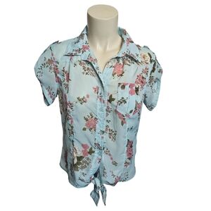 UNBRANDED sheer floral blouse with front tie. Medium